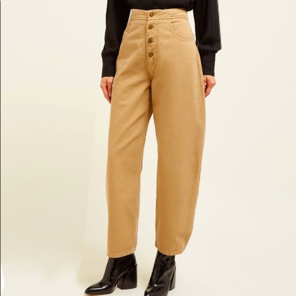 Nili Lotan High-Rise Button-Fly Wide-Leg Pants in Camel